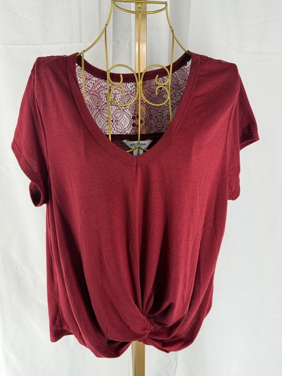 Arizona Jean Company Tops - Arizona Jean Company Short Sleeve Lace Back Twist Front Top Shirt - XL Wine Red